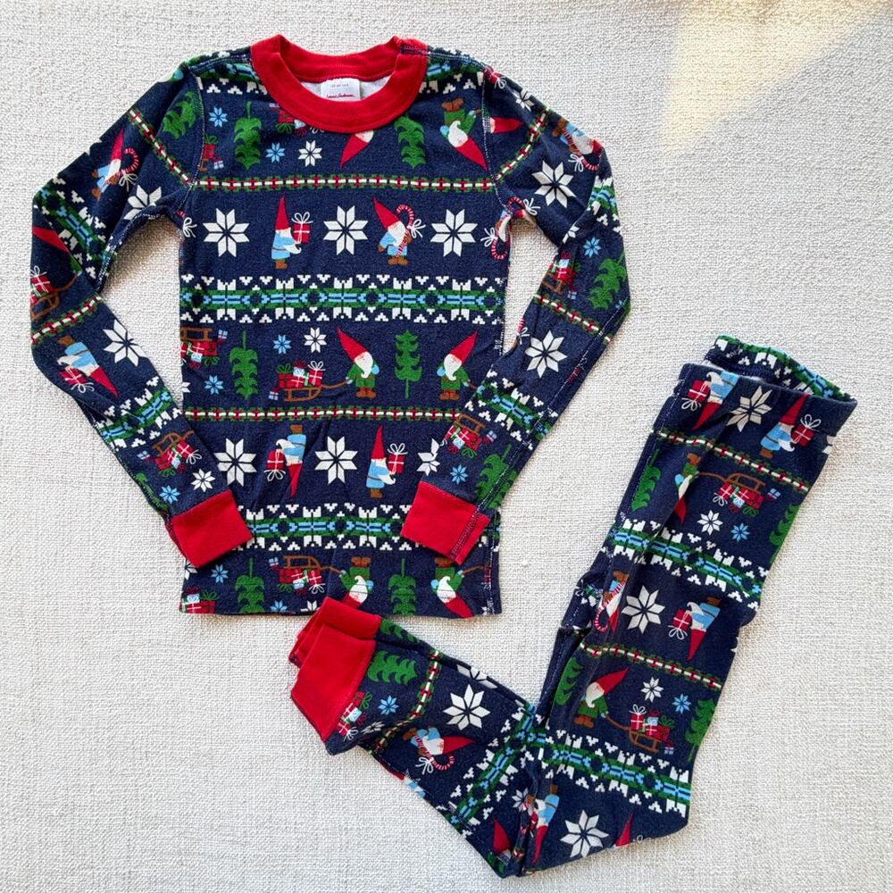 Hanna Andersson Holiday Gnome Long John PJ Set EUC 8